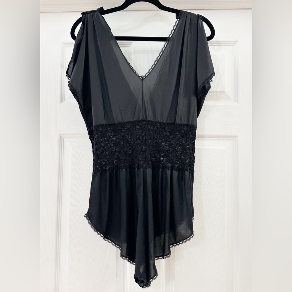 Vintage black lace teddy Romper lingerie black negligee one piece sz Medium - Picture 9 of 9